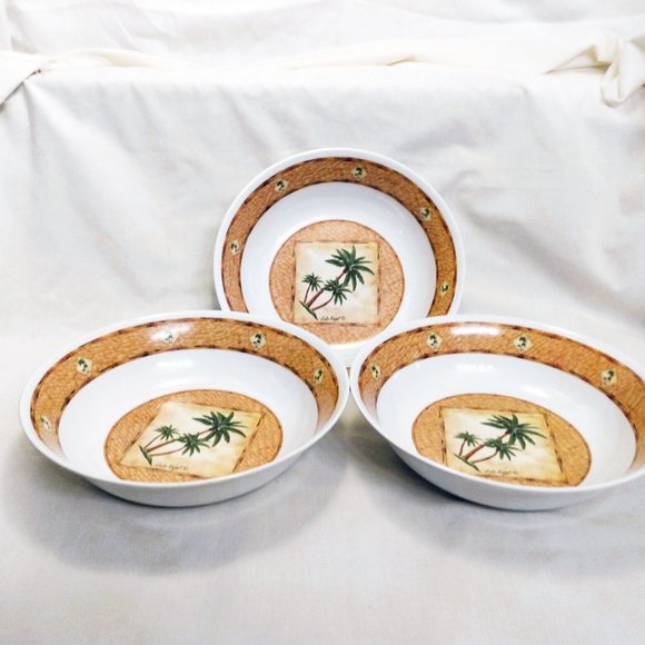 Vintage 1980's-3 Mela-Ware Melamine Hard Plastic 9.75" Bowls/Palm Tree Design - Picture 2 of 10